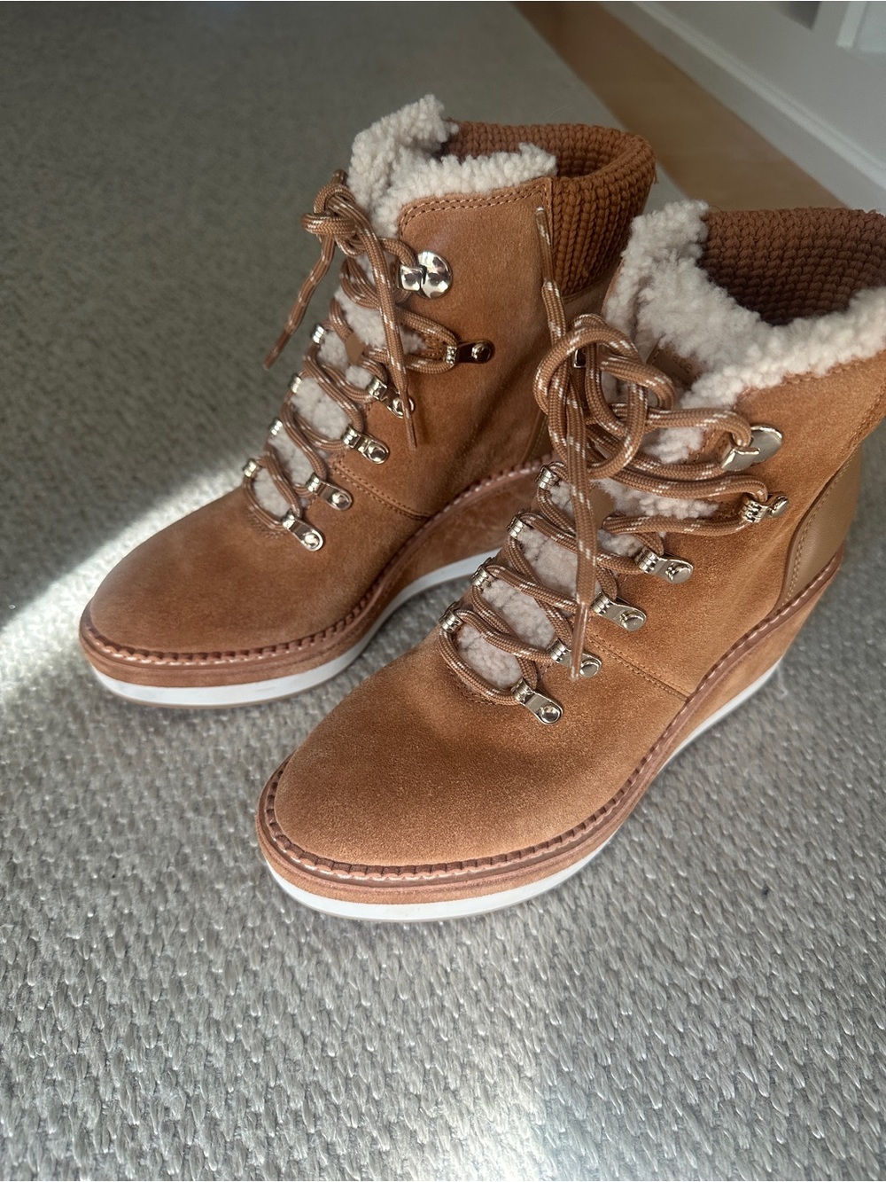 Kate Spade Tan Suede Shearling-Lined Wedge Boots